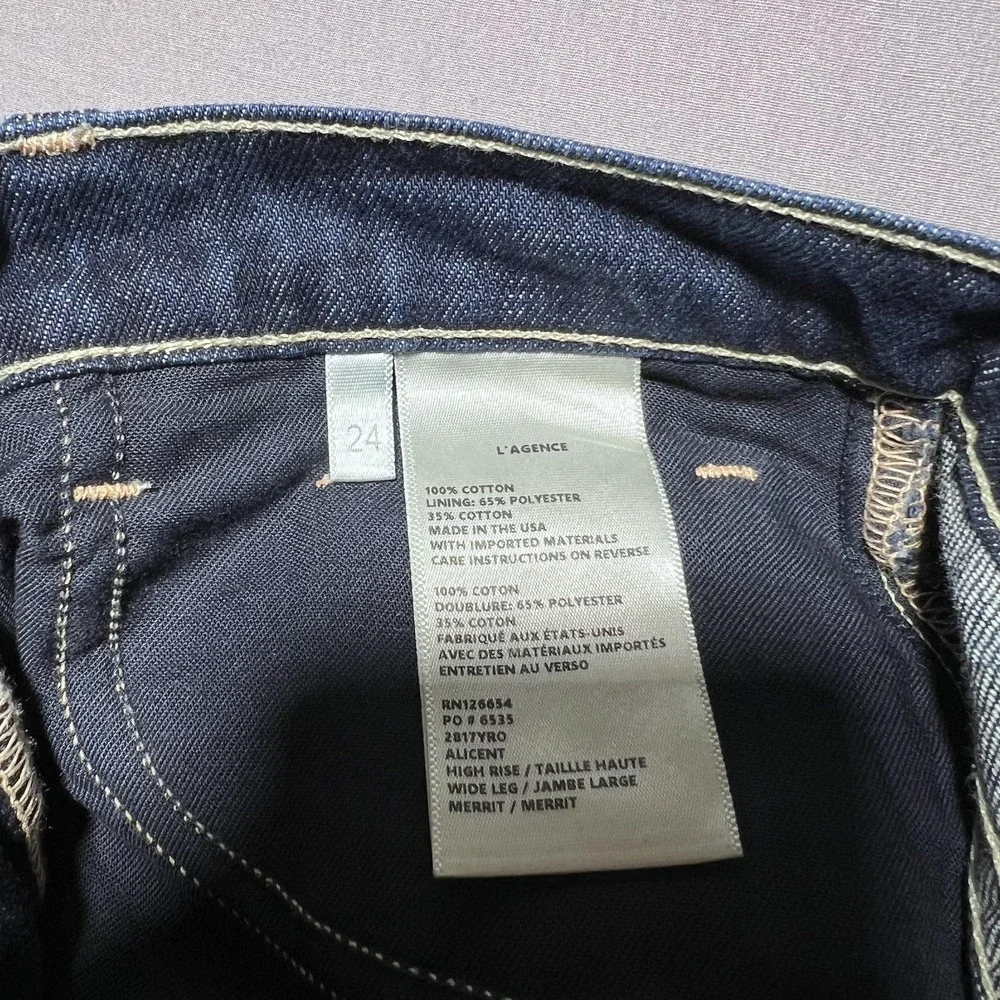L'Agence Alicent Wide Leg Merrit Jeans Womens‎ 24 Blue High Rise Denim (28x32.5)